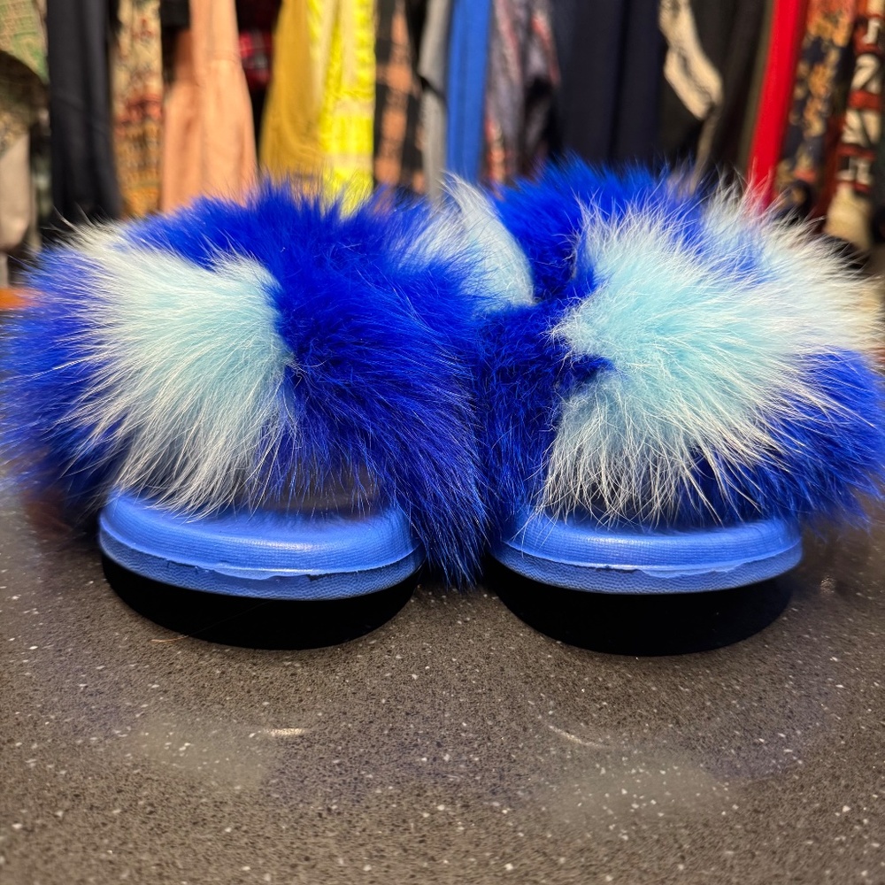 Real Fox Fur Slides with Rubber Soles - Picture 4 of 7